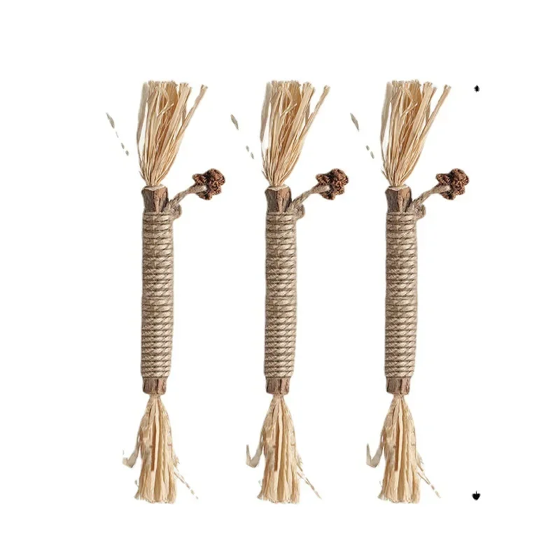 Pet Interactive Chew Sticks Cat Teeth Molar Cleaning Toy Polygonum Wood Gall Nut Raffia Silvervine Stick Hemp Rope Supplies