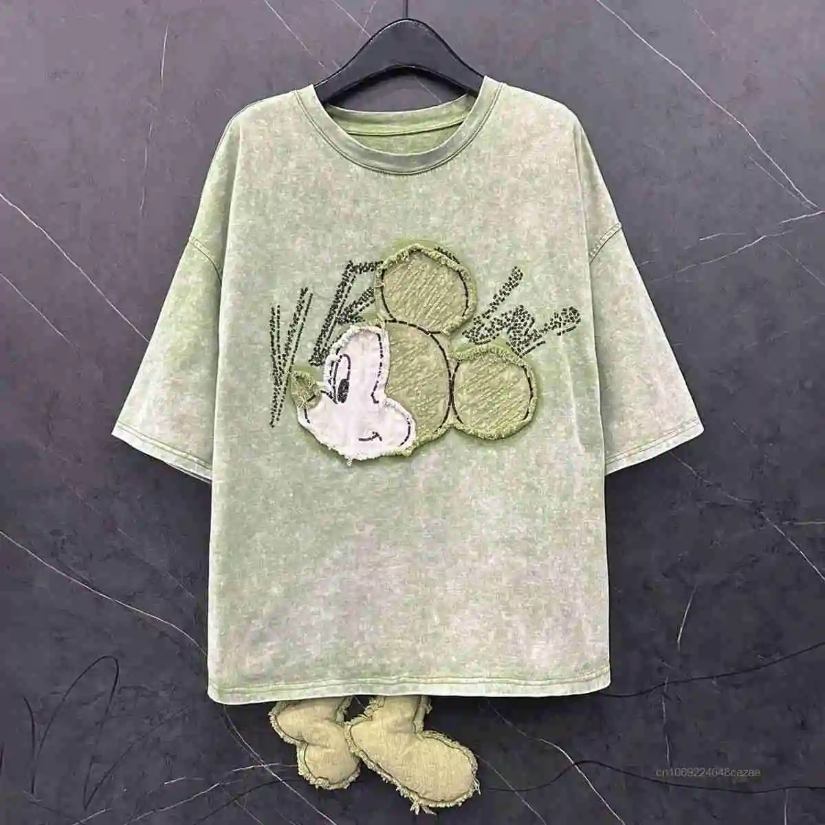 디즈니 미키 마우스 2025 여름 새 티셔츠 중공업 디자인 만화 반팔 티셔츠 여성 루즈 캐주얼 스위트 소녀 탑