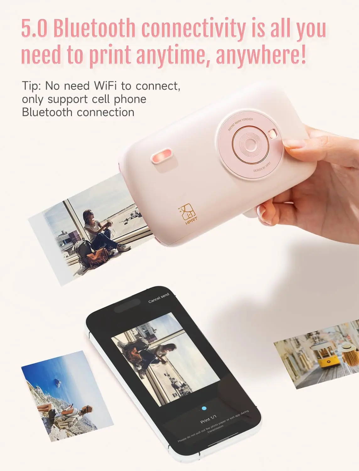 HPRT CP2100 Portable Photo Printer HD 300DPI Mini Instant Picture Printer Wireless Photo Printer with Bluetooth