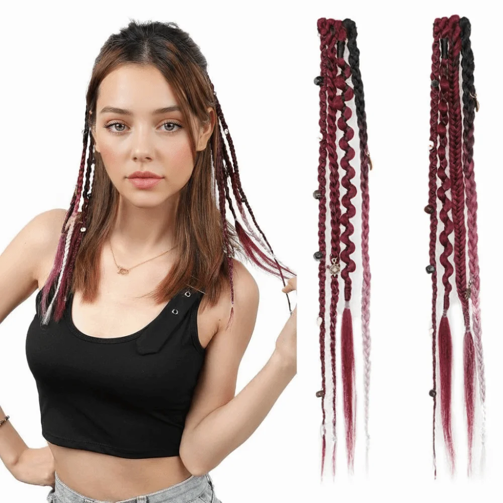 Bohemia Clip in Hair Extensions 16 Inches Fairy Hair Wig Hairpieces Synthetic Handmade Synthetic Weaving Clip-on Long Braid