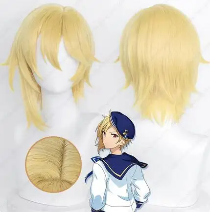 

ES Nazuna Nito Cosplay Wig 40cm Golden Short Wigs Heat Resistant Synthetic Hair Simulated Scalp Wigs