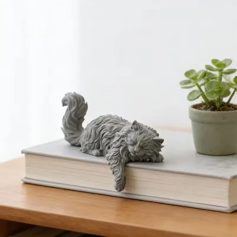 Cute Long Hair Sleeping Cat Figurine 3D Printed Mini Pet Computer Monitor Hanging Decor Desk Ornament For Home Office Decor Gift