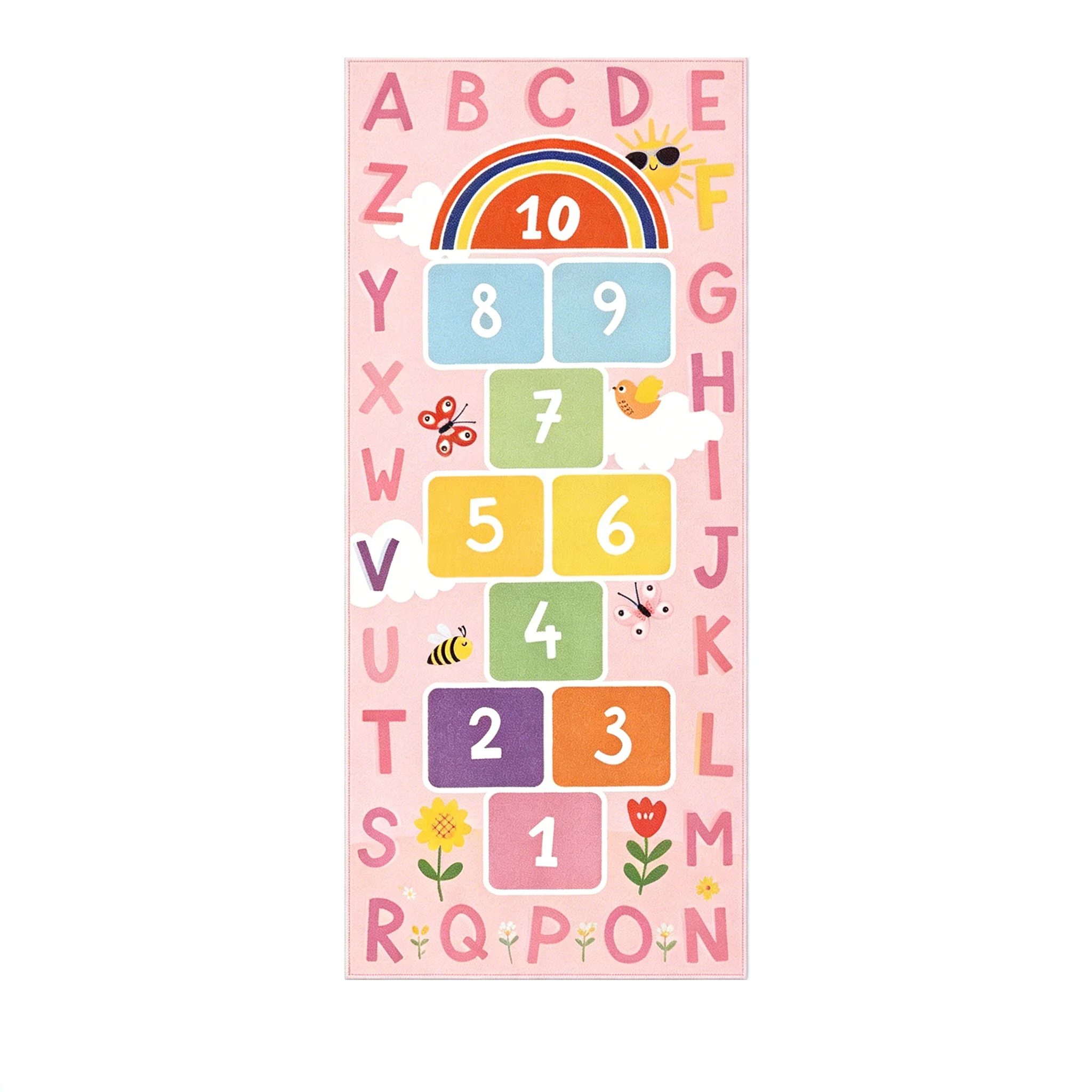  Educational Runner Rug Hopscotch Design Non Slip Washable Play Carpet with  Alphabet Numbers & Animal Idea for 