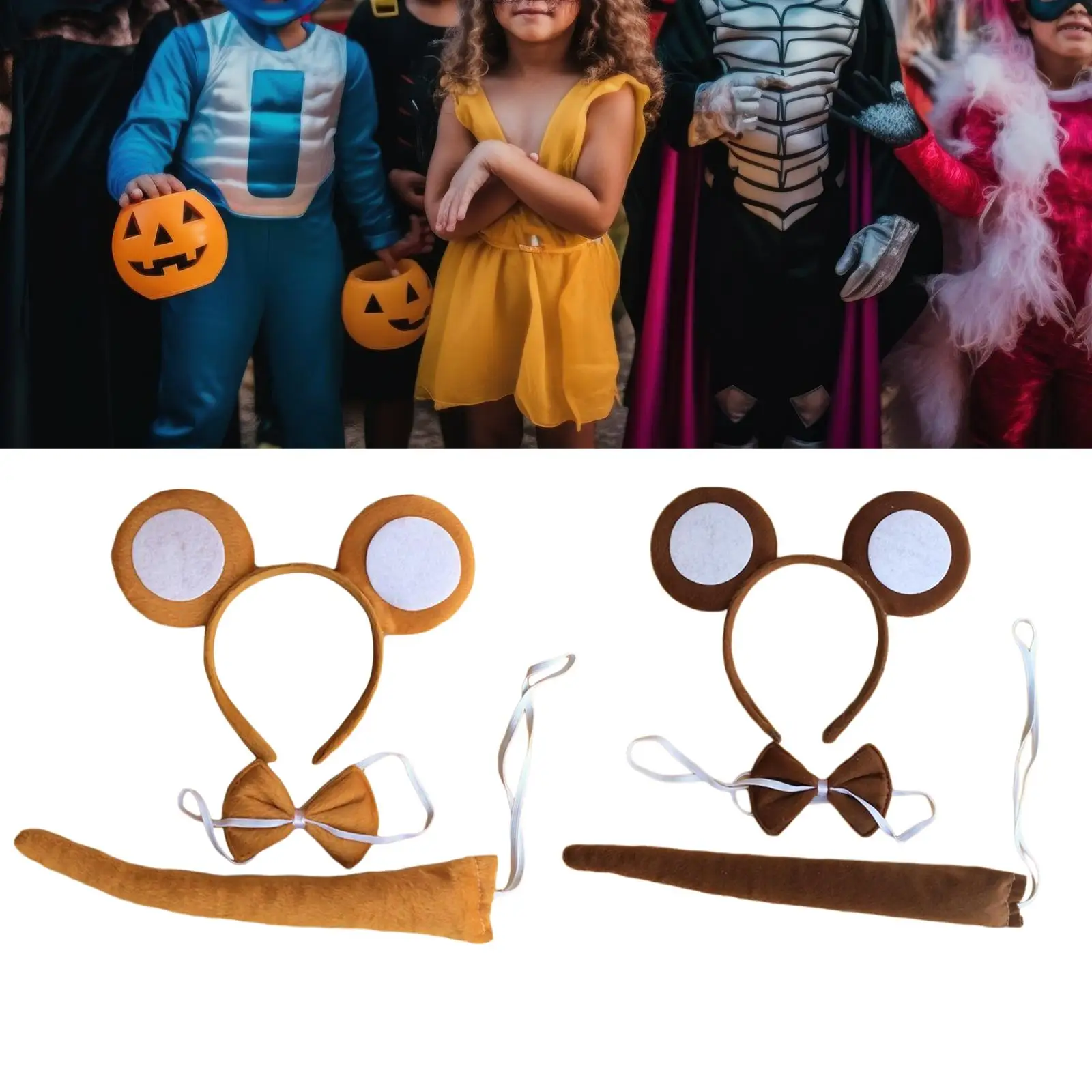 Conjunto de orejas de mono, pajarita y cola, accesorios de disfraz de animales, tocado creativo decorativo para niños y adultos, Cosplay para Halloween