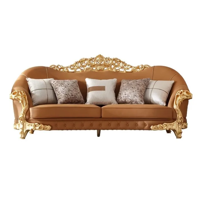 #French-style Arc-shaped Carved Solid-wood Palace Sofa Luxurious Living Room Suite European Style Suitable Large-format Homes