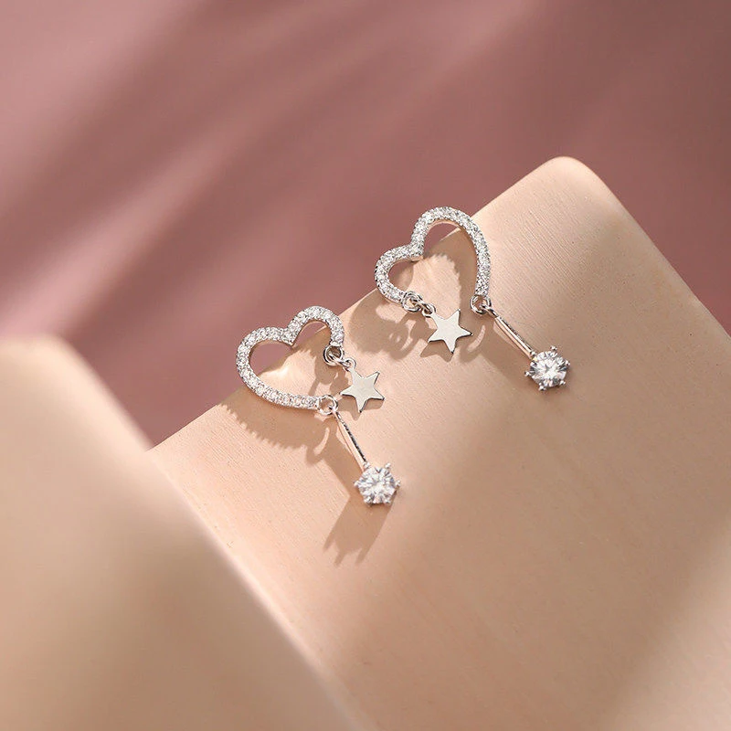 Heart & Star Stud Earrings, Fashion Double-Shape Earrings for Women Cute Daily Wear Jewelry Gift