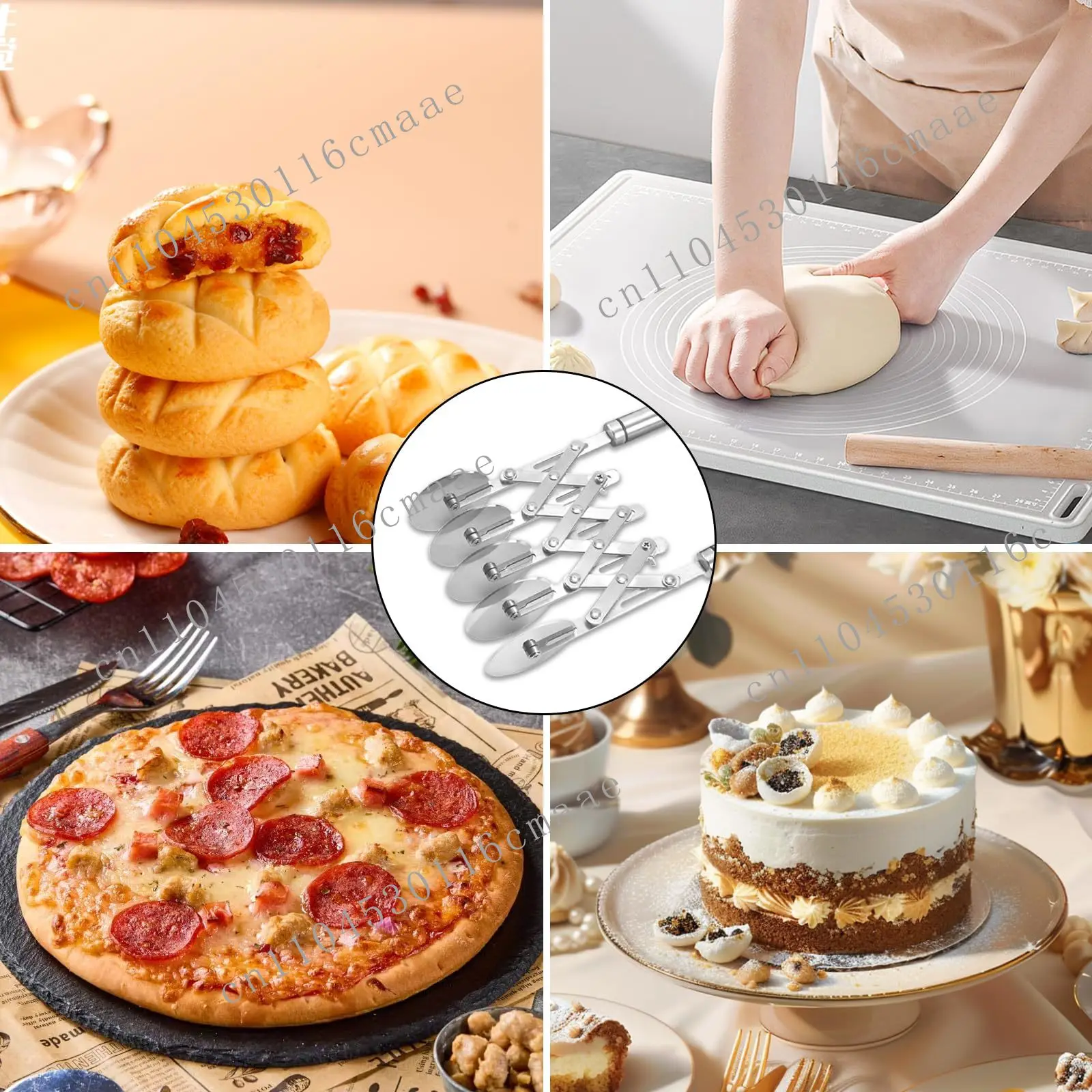 

New 3/5/7 Wheel Pastry Cutting Machine Stainless Steel Pizza Slicer Multi Circular Dough Cutting Machine Drum