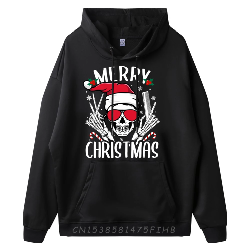 Merry Christmas Hairdresser Messy Bun Skull Christmas Xmas Xs Graphic Pullover Hoodies Hoodie Man Korean