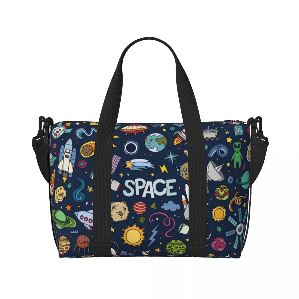 Custom Space Universe Sun Planet Beach Tote Bag for Women Extra Large Gym Carry On Astronaut Spaceship Travel Shopping Bags