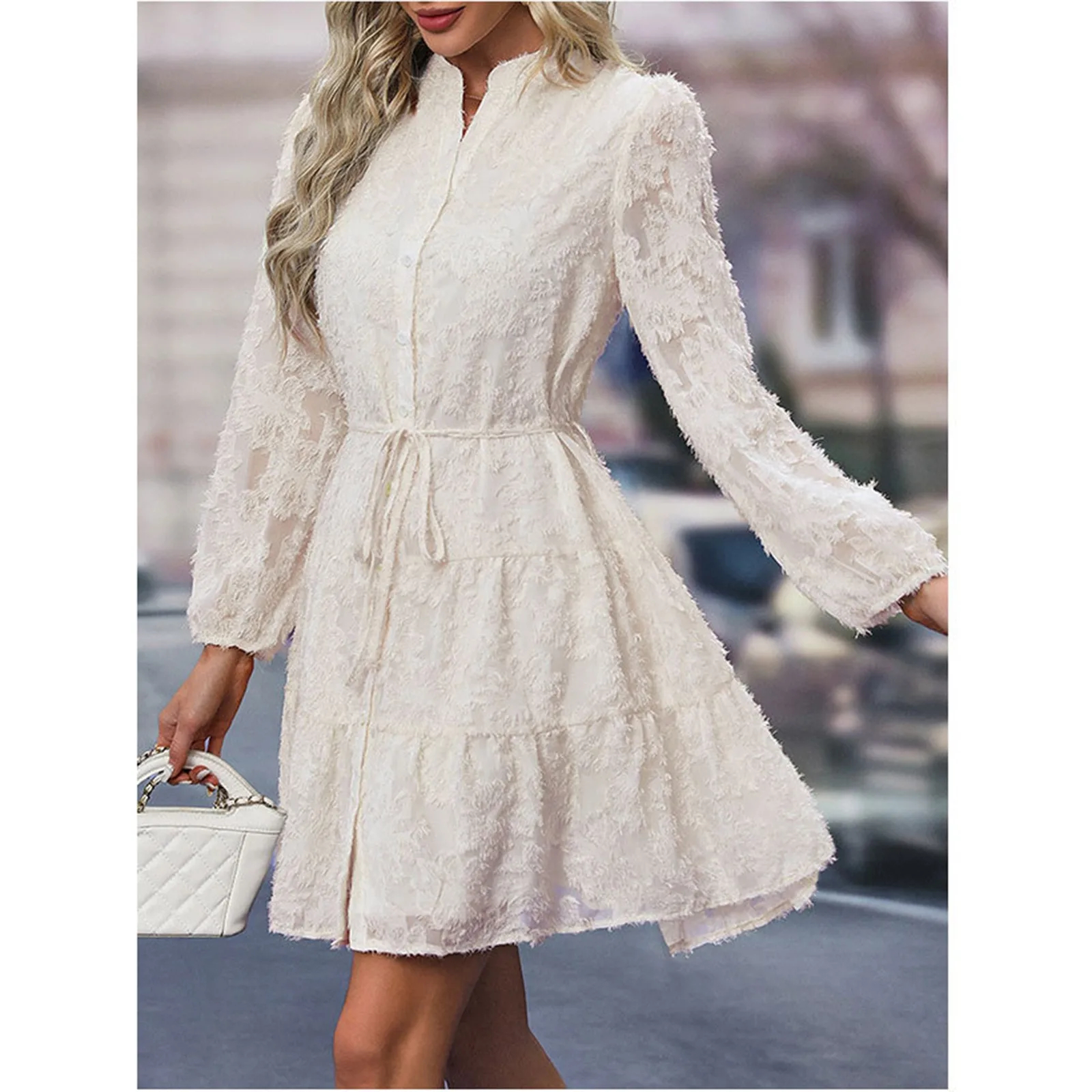 Sexy Dress With Lace Long Sleeves Shirt Dress Spring And Autumn Elegant Mini Skirt Formal Dresses For Women Teacher Dresses