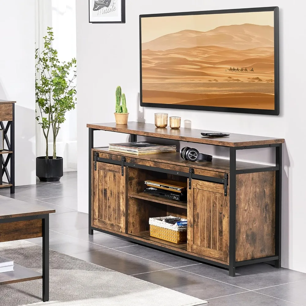 TV Stand forTV, Farmhouse Entertainment Center with Storage, Wood Tall TV Stands for Living Room with Sliding Barn Doors