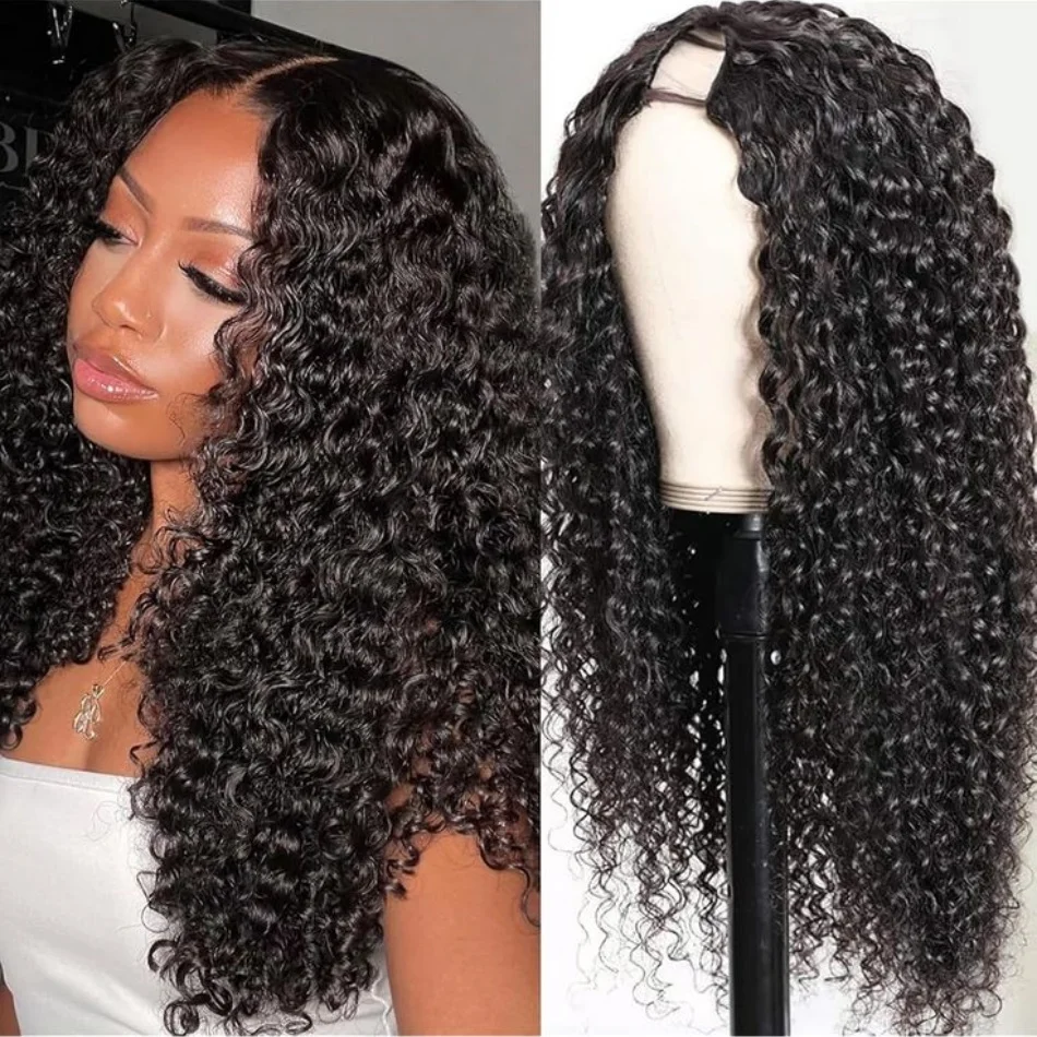 

Кудрявый парик с V-образным вырезом из натуральных волос, без необходимости оставлять свои волосы наружу, без клея, глубокая волна, V-образная форма, без клея, на заколках, полупарик для женщин