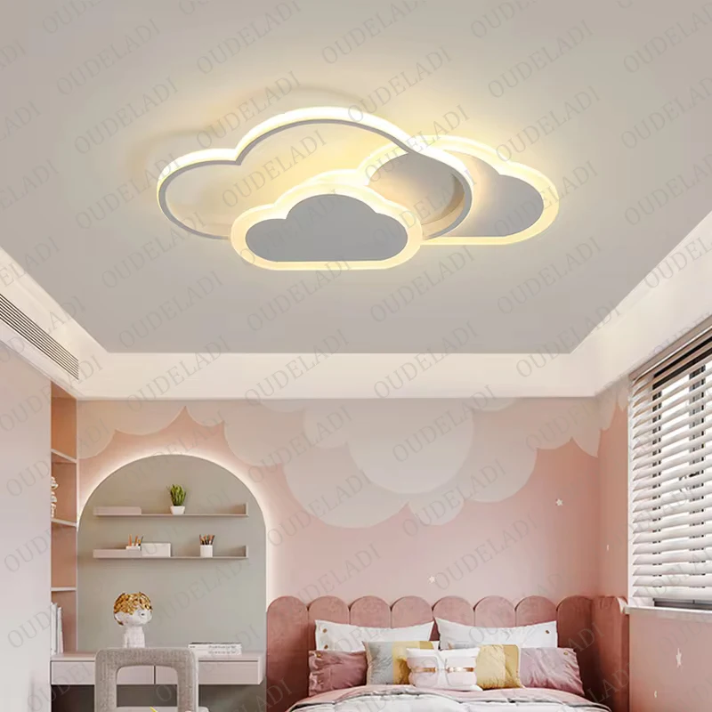 Lámpara de techo Led moderna, iluminación creativa de nube blanca para dormitorio, habitación de Niños de dibujos animados, estudio de lectura, luz de decoración rosa