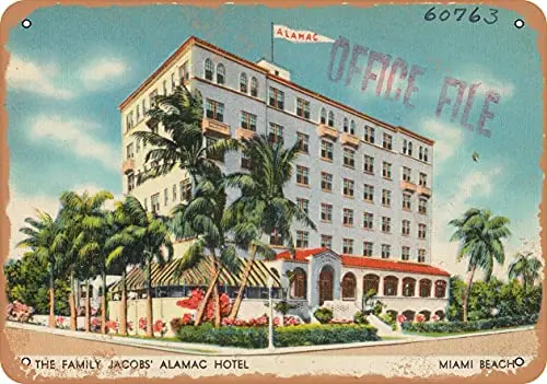 1pcs,Metal Sign Florida Postcard - The Family Jacobs' Alamac Hotel, Miami Beach - Vintage Rusty Look