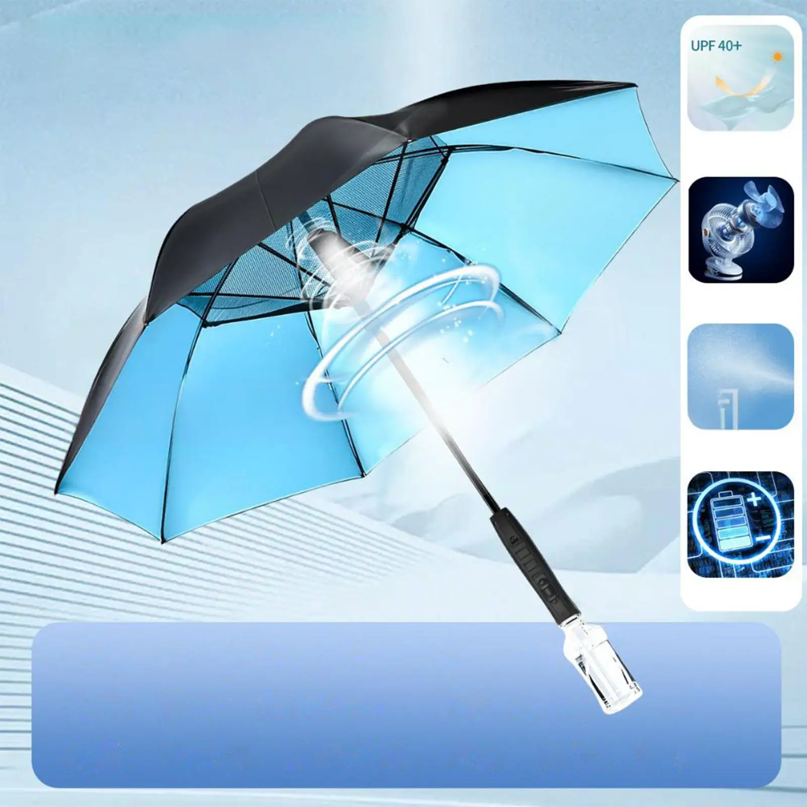 Umbrella with Fan and Mist Spray Versatile Accessory for Hiking Patio Sports