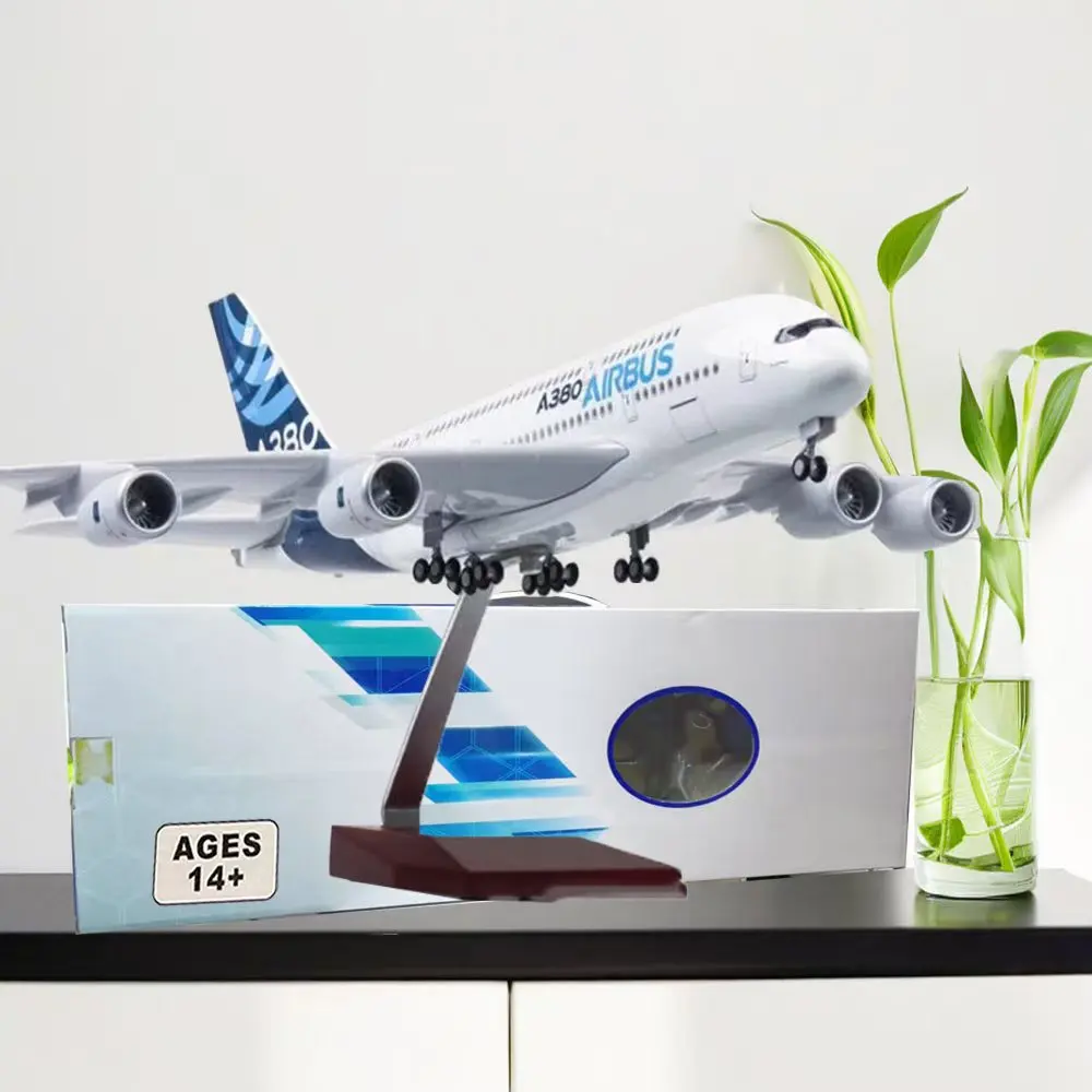 Prototype d'avion Airbus A380 avec lumière et roue, jouet de collection d'avion en résine moulé sous pression, modèle d'affichage, échelle 1:160, 46cm