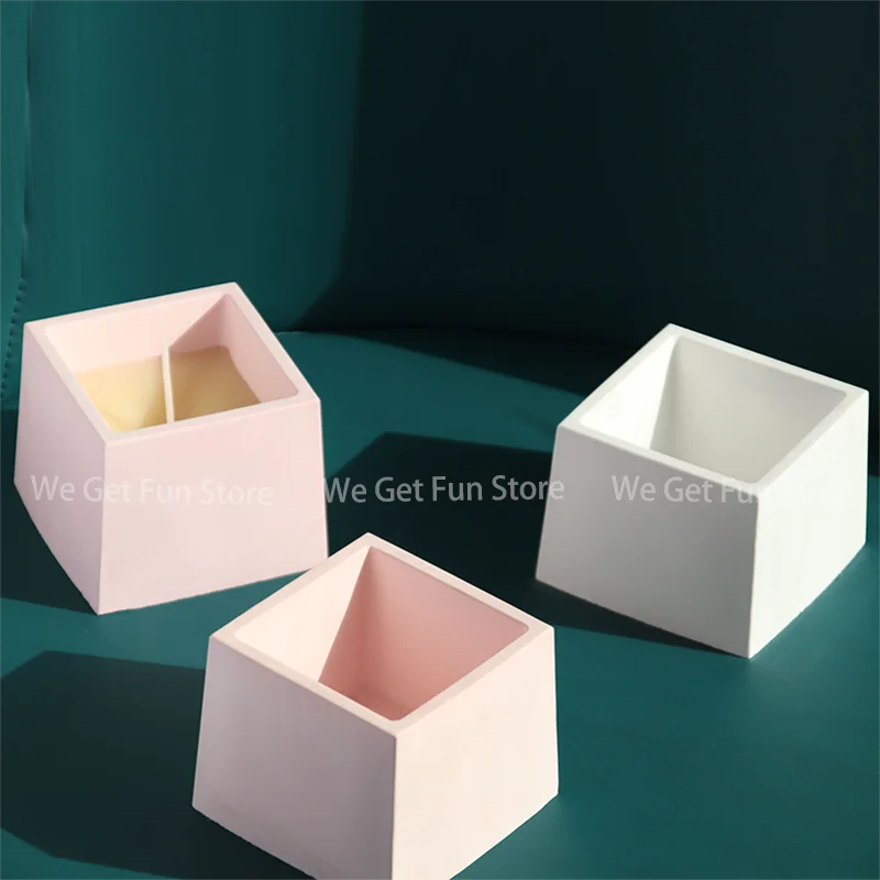 Concrete Square Flowerpot Silicone Mould Plaster Aromatherapy Candle Jar Mold Candlestick Mold   Pen Holder Mould