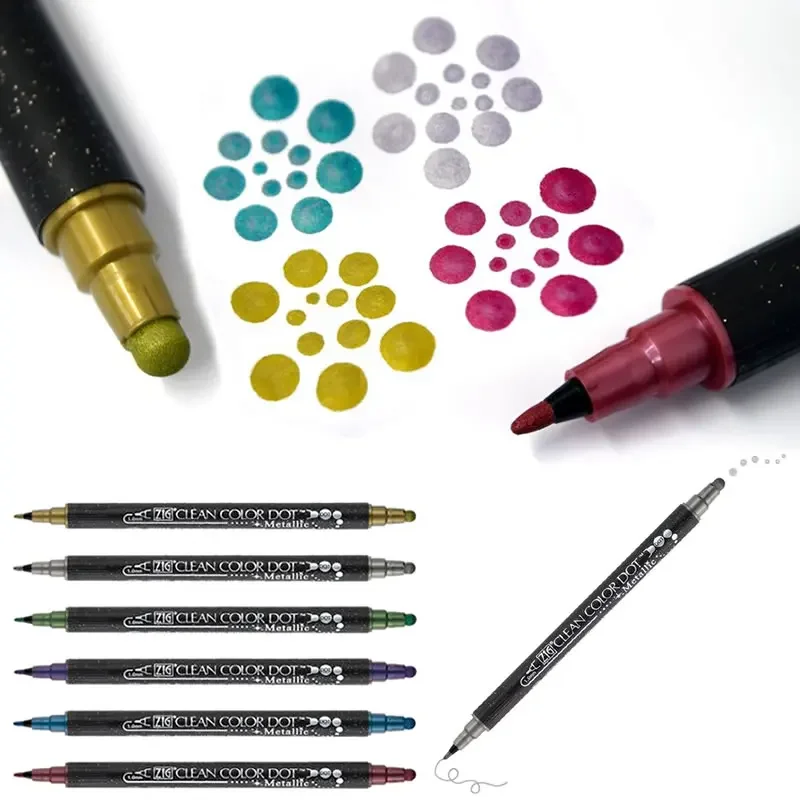 Japan Zig KURETAKE  CLEAN COLOR DOT  Double Tip Watercolor Pen New Metallic Color Round Stamp Marker  TC-6100 Soft Colors