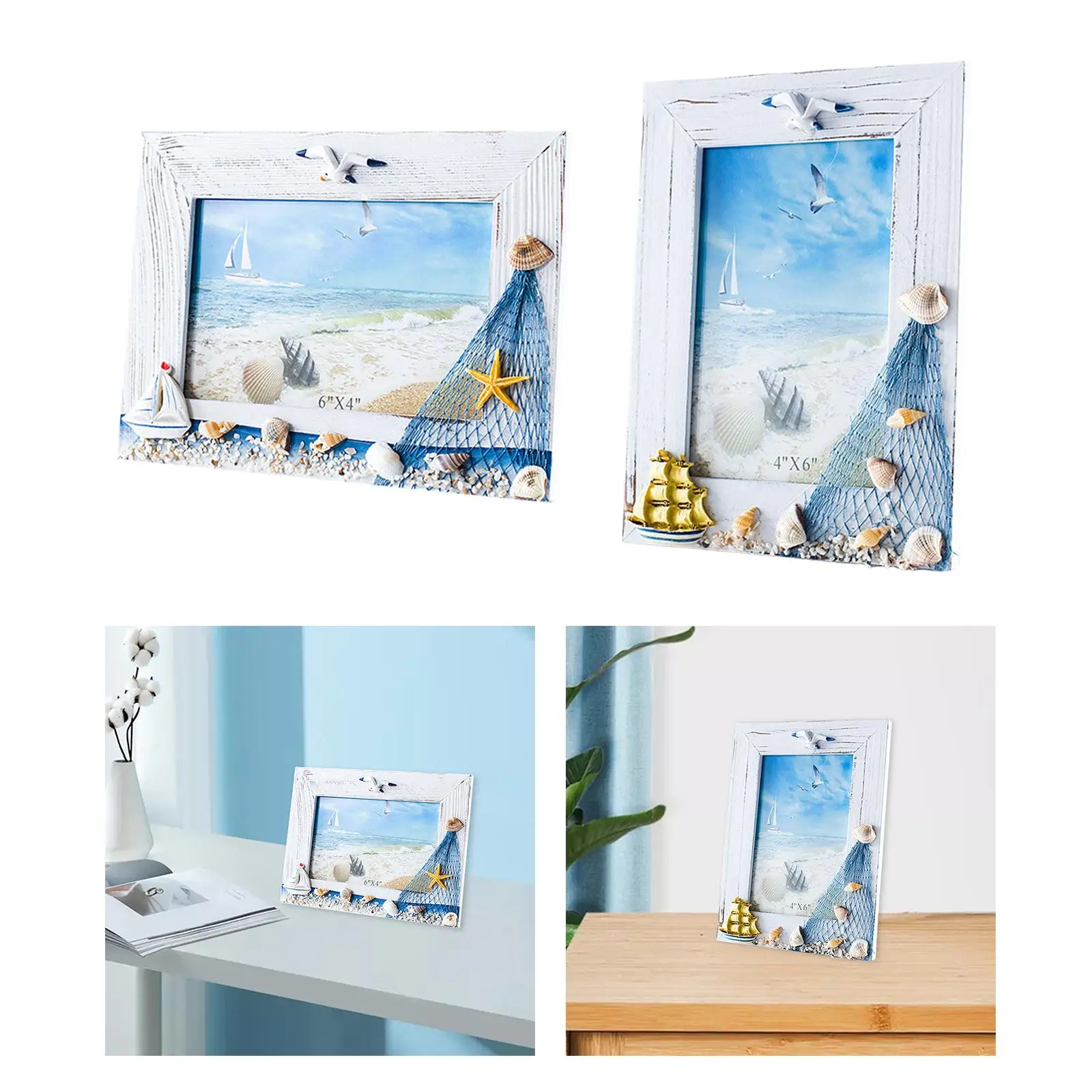 Photo Frame Shell Poster Display Vintage Style Tabletop for Holiday Indoor Birthday