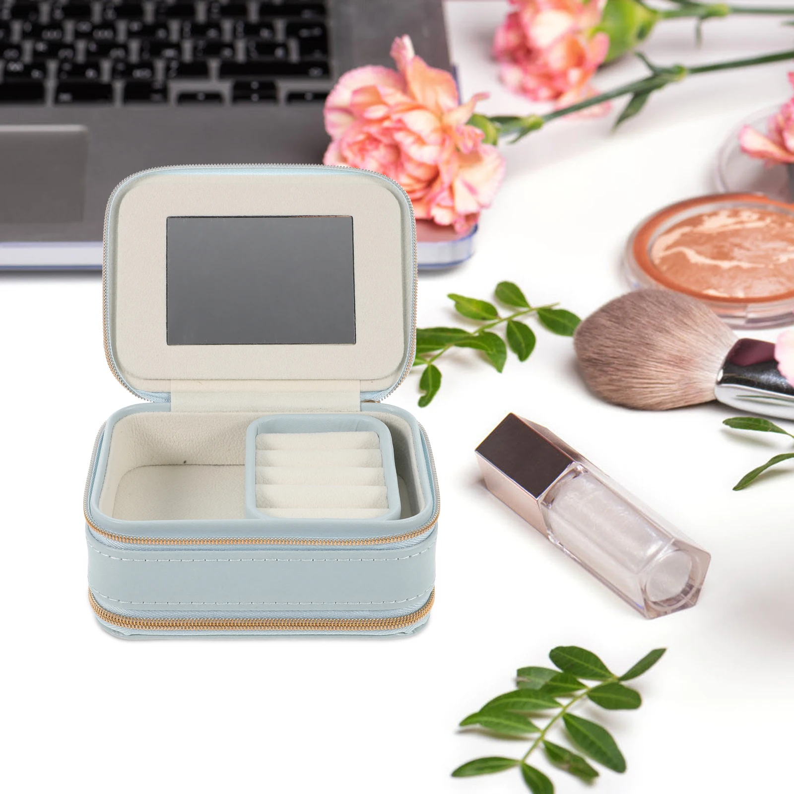 

Double Layer Jewelry Box Round Holder Women Necklace Ring Organizer Travel Container Storage Small Portable Case