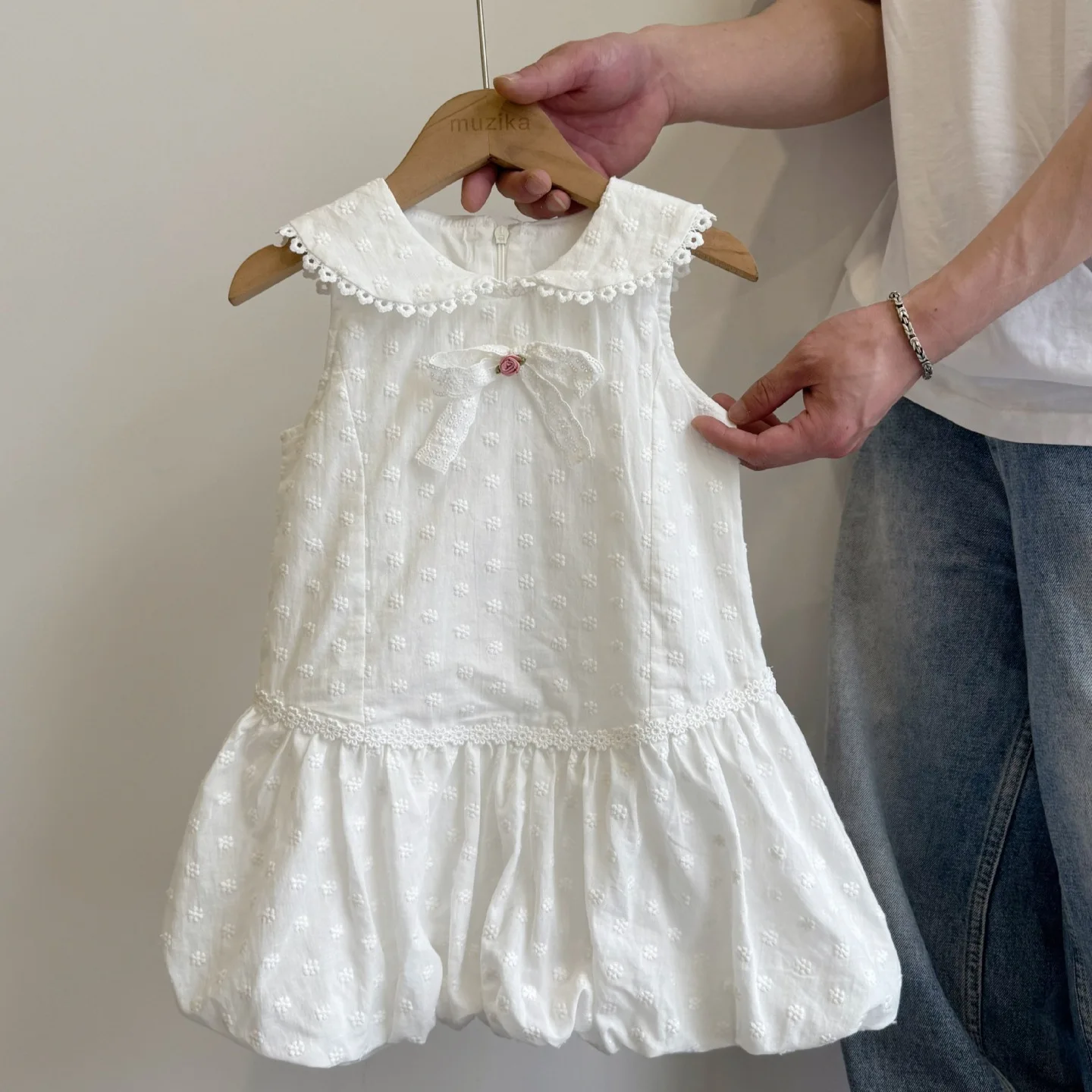 

2025 Summer New Girls Shirt Skirt Children's Clothing Korean Version Bow Fresh Splicing Lace Tether Bud Vest