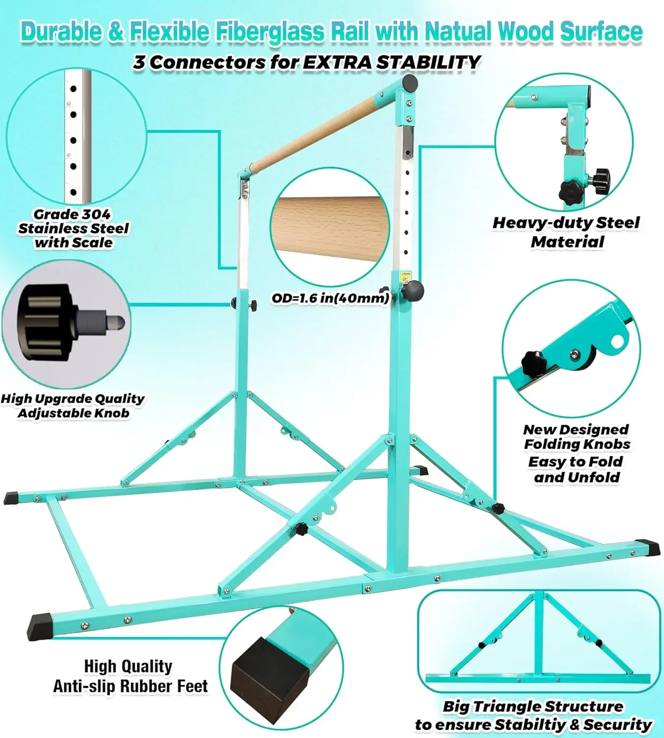 Gymnastics Bar, 6FT Gymnastic Horizontal Bars, Folding Training Bar for Kids and Teenagers 3-18, Weight