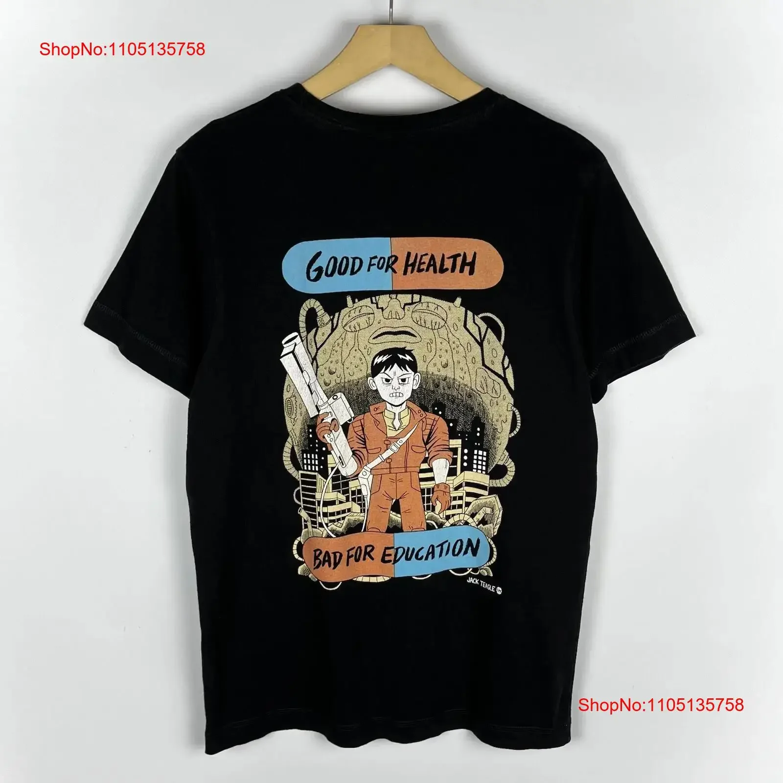 Akira Good For Health Bad Education Anime  T Shirt Black Size M vintage Washed Slightly Top For Everyday Wear streetwear
