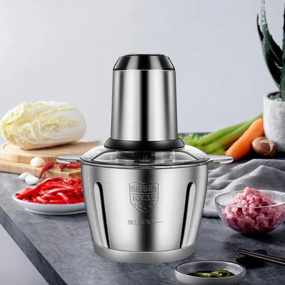 Meat Grinder 2L Stainless Steel Electrical Food Processor Blender Mixer Machine  Kitchen Fruits Garlic Nuts, EU Plug