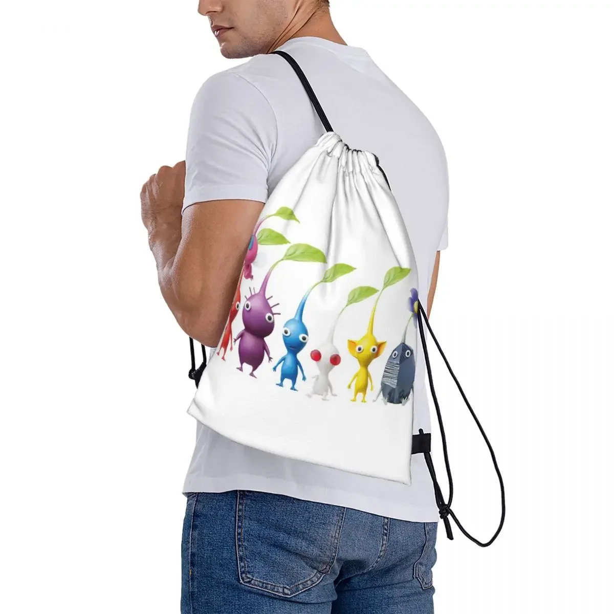 Pikmin-mochila portátil con cordón para estudiantes, bolsa de zapatos con bolsillo, a la moda, para viaje