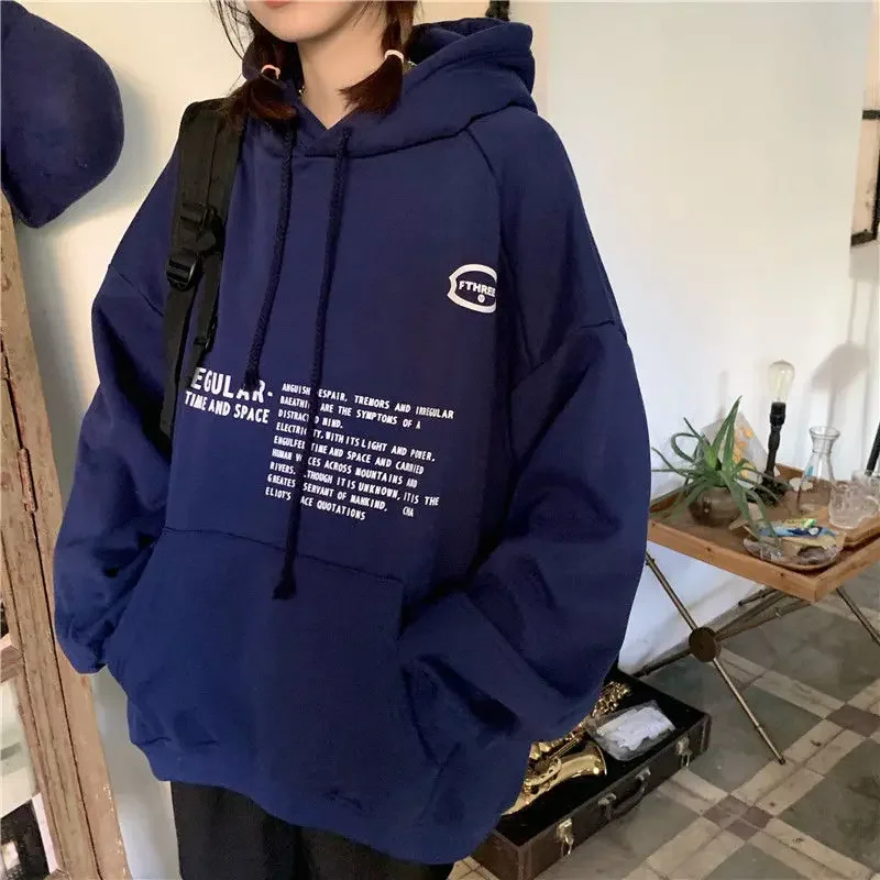 

Women Chic Street Style Simple Letter Hooded Lady Pullover All-match Leisure Retro Fall Thicker Teen Hoodies Harajuku Sweatshirt