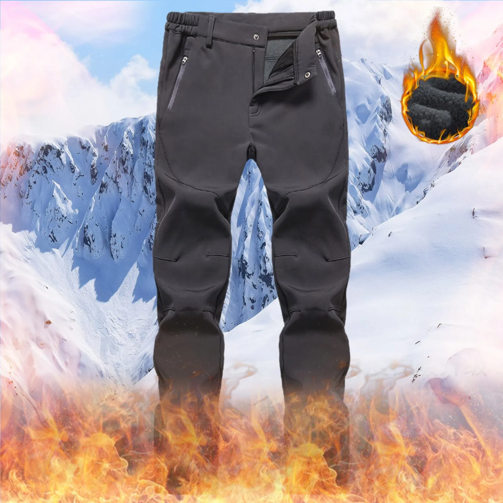 

Men's Soild Pant Hiking Trouser Windproof Work Trousers Fleece Warm Lined Pant Pockets Outdoor Fitness Softshell Trousers