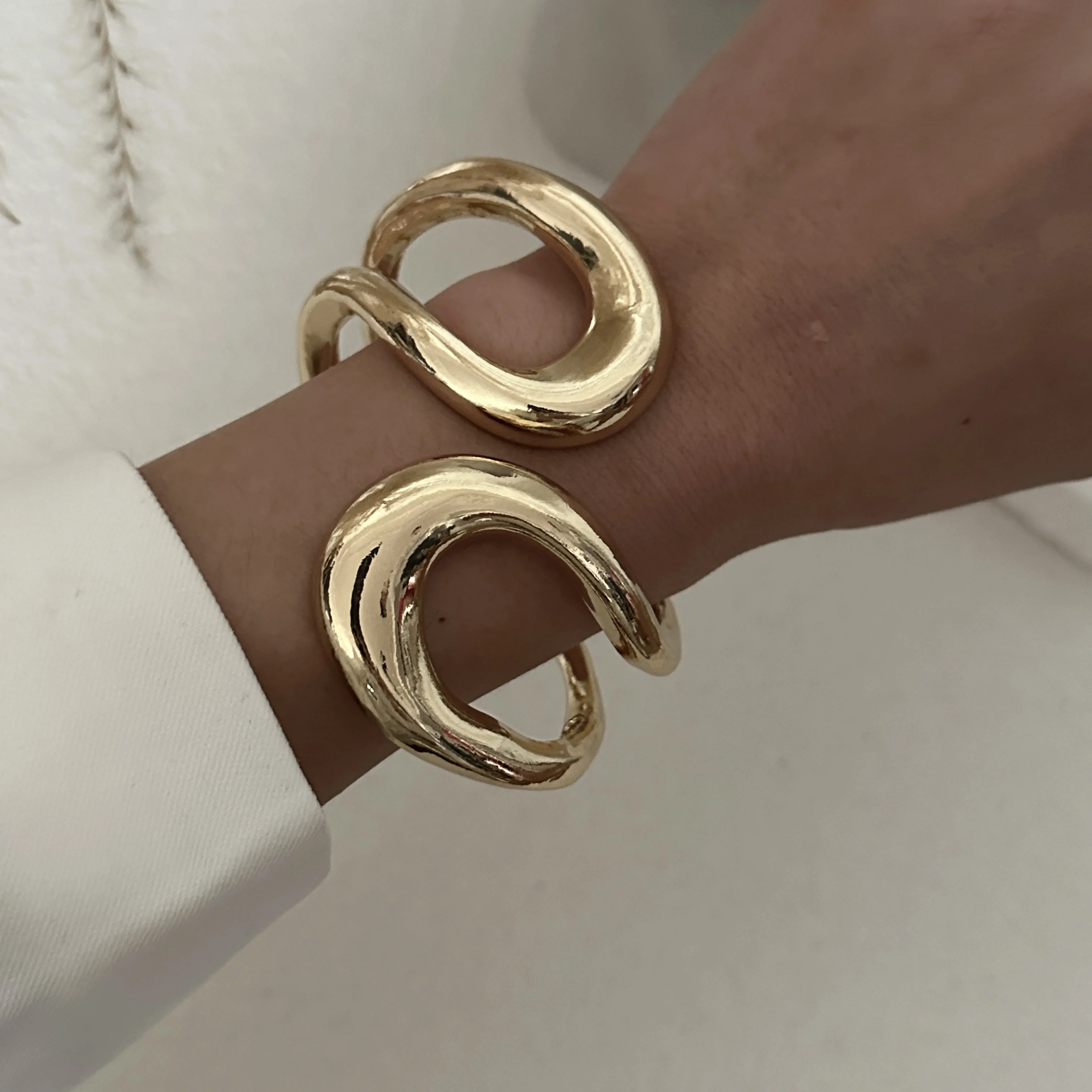 Punk Hip Hop Manschette Breite Geometrische Metall Armreifen Für Frauen Unisex Vintage Gold Farbe Handgelenk Schmuck Steampunk Armband Pulseras – Detail 4