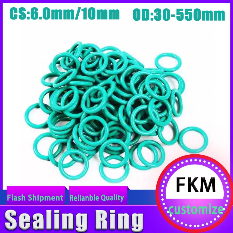 FKM CS6.0/10mm green fluororubber O-ring high-quality sealing gasket resistant to oil, acid, alkali, and high temperature