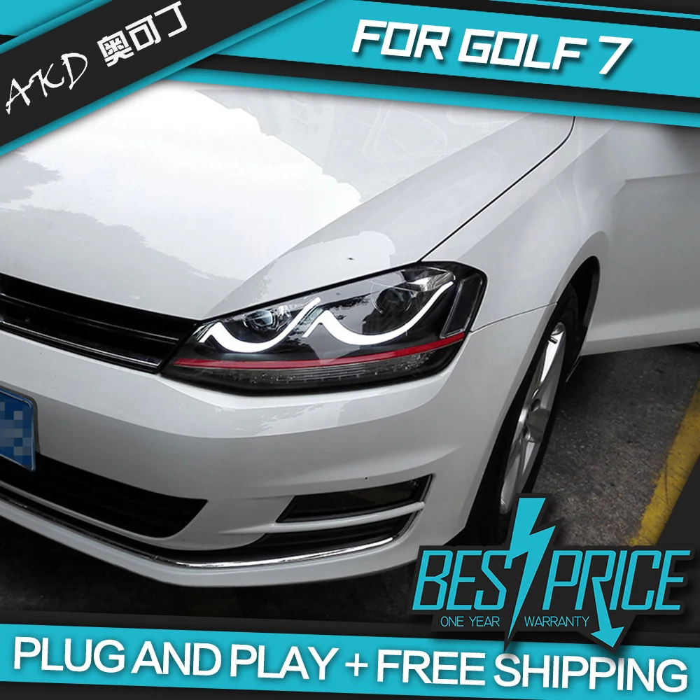 AKD Cars Styling Headlight for VW Golk7 Golf 7 MK7 Headlights LED Running Lights Bi-Xenon Beam Fog Lights Angel Eyes Auto Levels