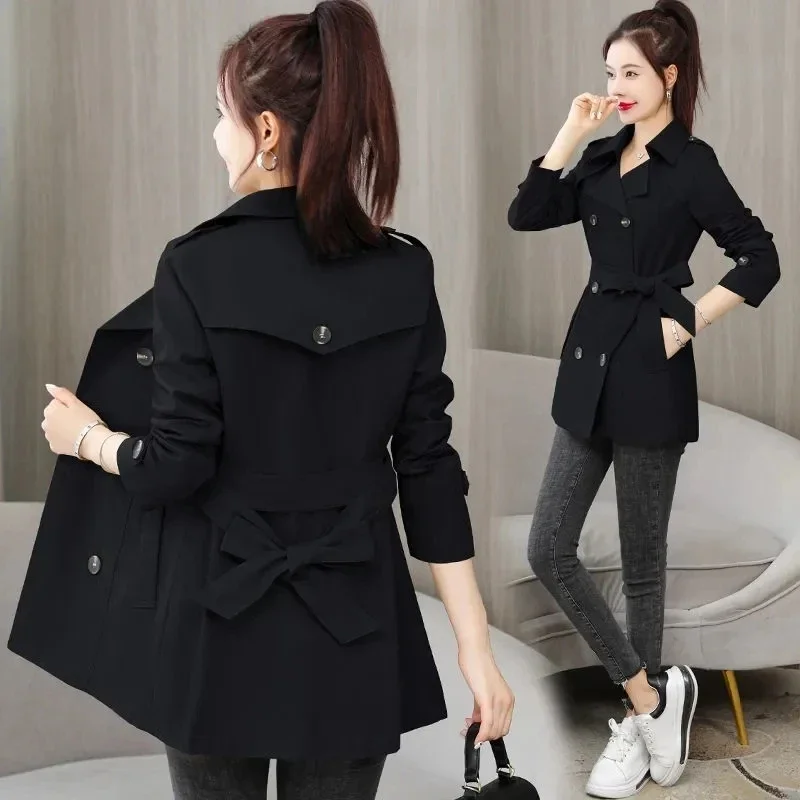 

New Spring Autumn Trench Coat Women Clothes Slim Long-Sleeved Short Windbreaker With Belt Casual Outwear Female Tops Lining V819