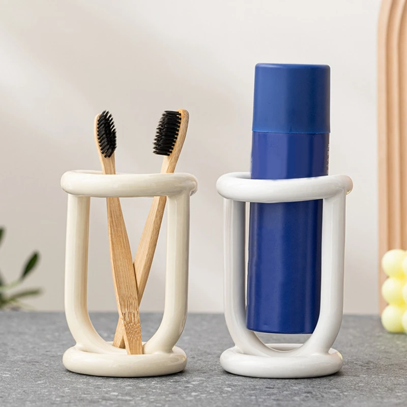 Ceramic Toothbrush Holder Bathroom Shelving Toothpaste Holder Storage Rack Bathroom Product Shelf Desktop Storage Holder B