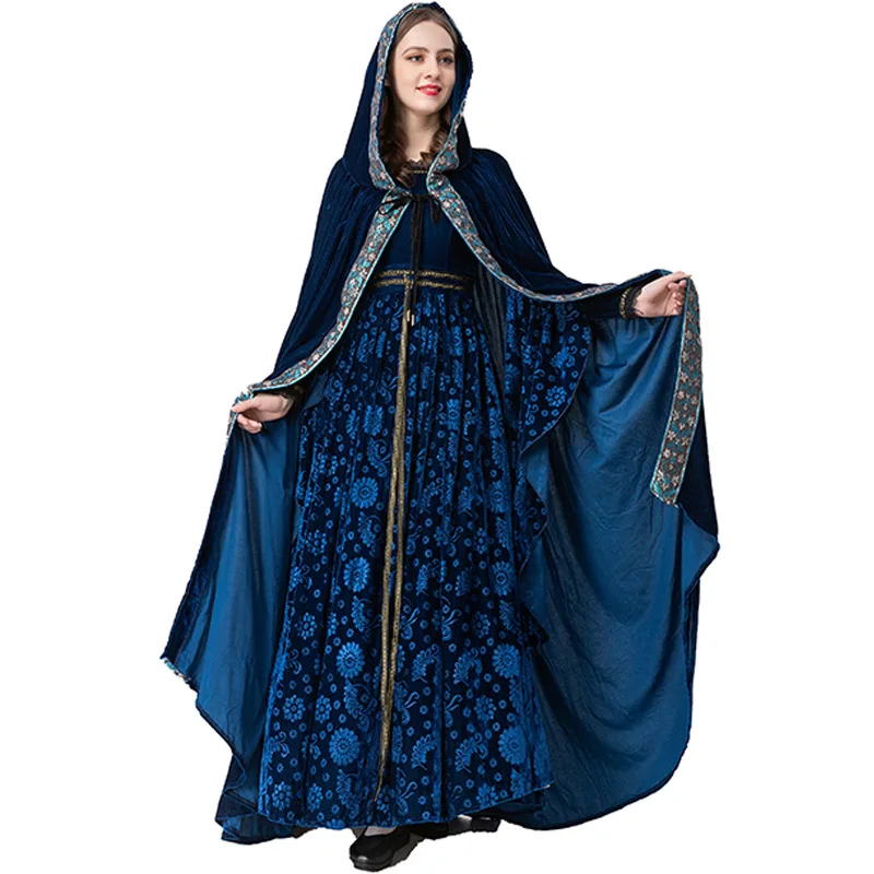 New Carnival Halloween Retro Palace Women's Noble Witch Cosplay Costume Lace Patchwork Trumpet Sleeve Matching Robe Party Outfit