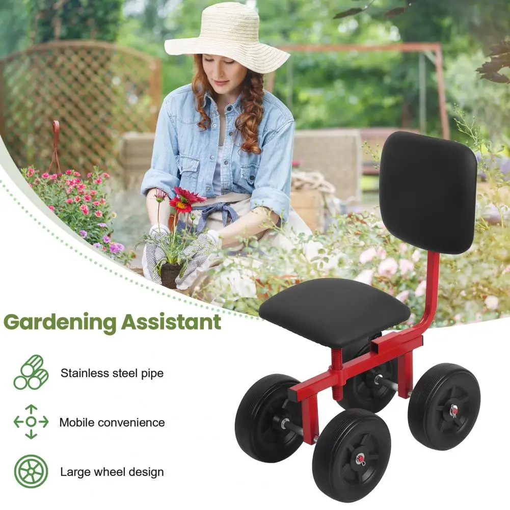 مقعد دوار لعربة الحديقة مع عجلات، مقعد عمل ثابت، عربة متينة قابلة للتعديل بارتفاع واتجاه المقعد، مساعد البستنة، الزراعة