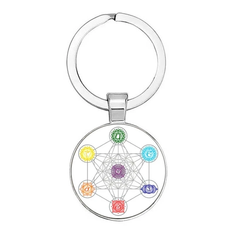 Mysterious Metatron Cube Keychain, Sacred Geometric Shape, Flower Of Life, Glass Pendant, Magic Six Hexagrams, Keychain,