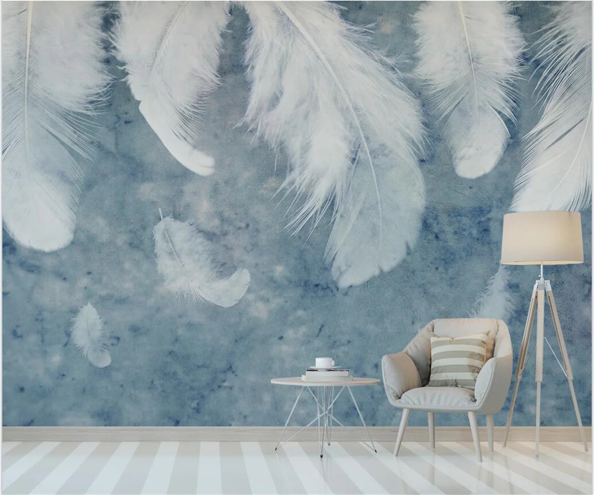 

Custom wallpaper 3d Nordic modern minimalist blue feather living room TV background wall papel de parede 3d wallpaper