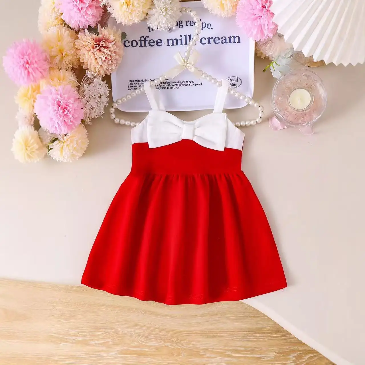 

Summer New 2026 Toddler Girls Bow Princess Dress Birthday Party Elegant Red Straps Dress Korean Style for 6M-3Y