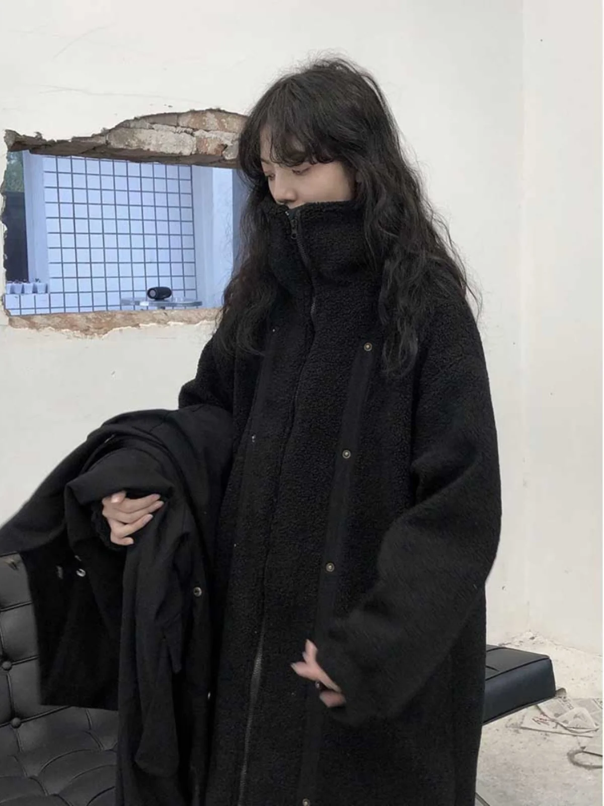 

Зимнее пальто средней длины больших размеров Thiened Over-Knee из овечьего меха Cotton Jaet Bla для женщин больших размеров, теплое пальто для поездок на работу, корейское...