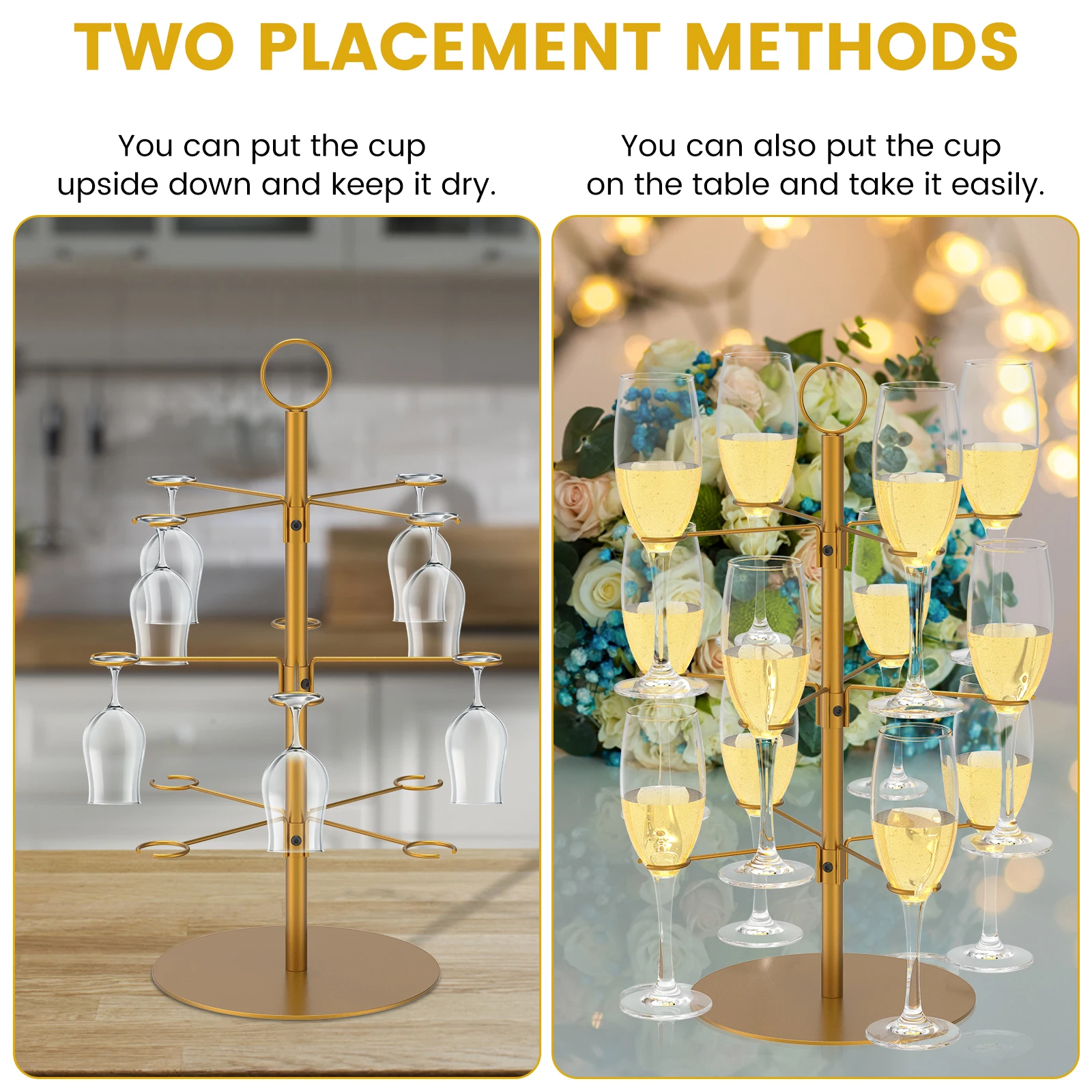 Cocktail Tree Stand 3 Tiers Champagne Display Stand 12 Holders Wine Glass Display Stand Metal Cocktail Tower Stand Champagne