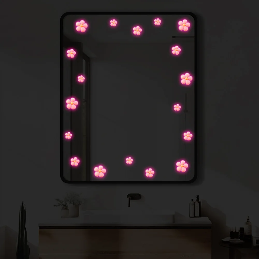 Glowing Floral Mirror Sticker Luminous Flower Wall Decal Reflective Waterproof Home Ornament For Modern Bedroom Bathroom Decor