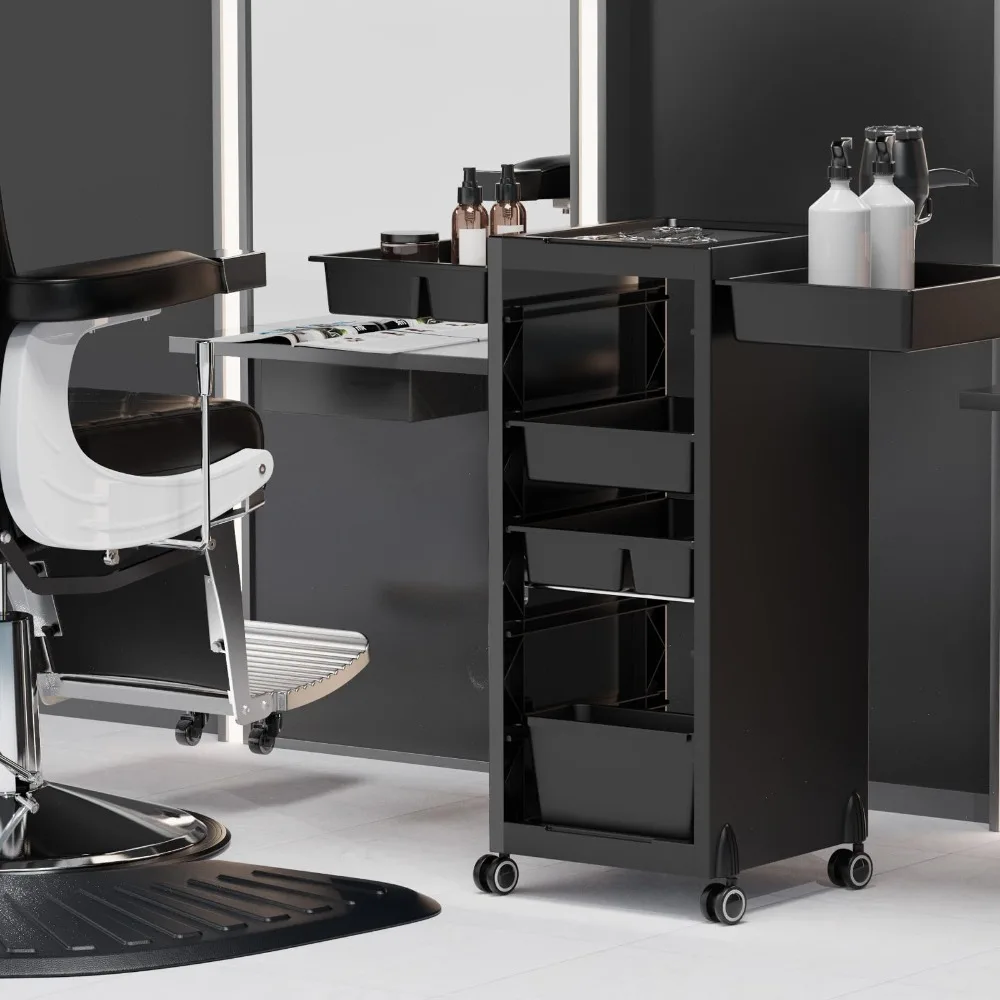 Salon Trolley Cart with 4 Drawers & 2 Baskets, Rolling Hair Cart Organizer for Stylist, Mobile Storage Station with