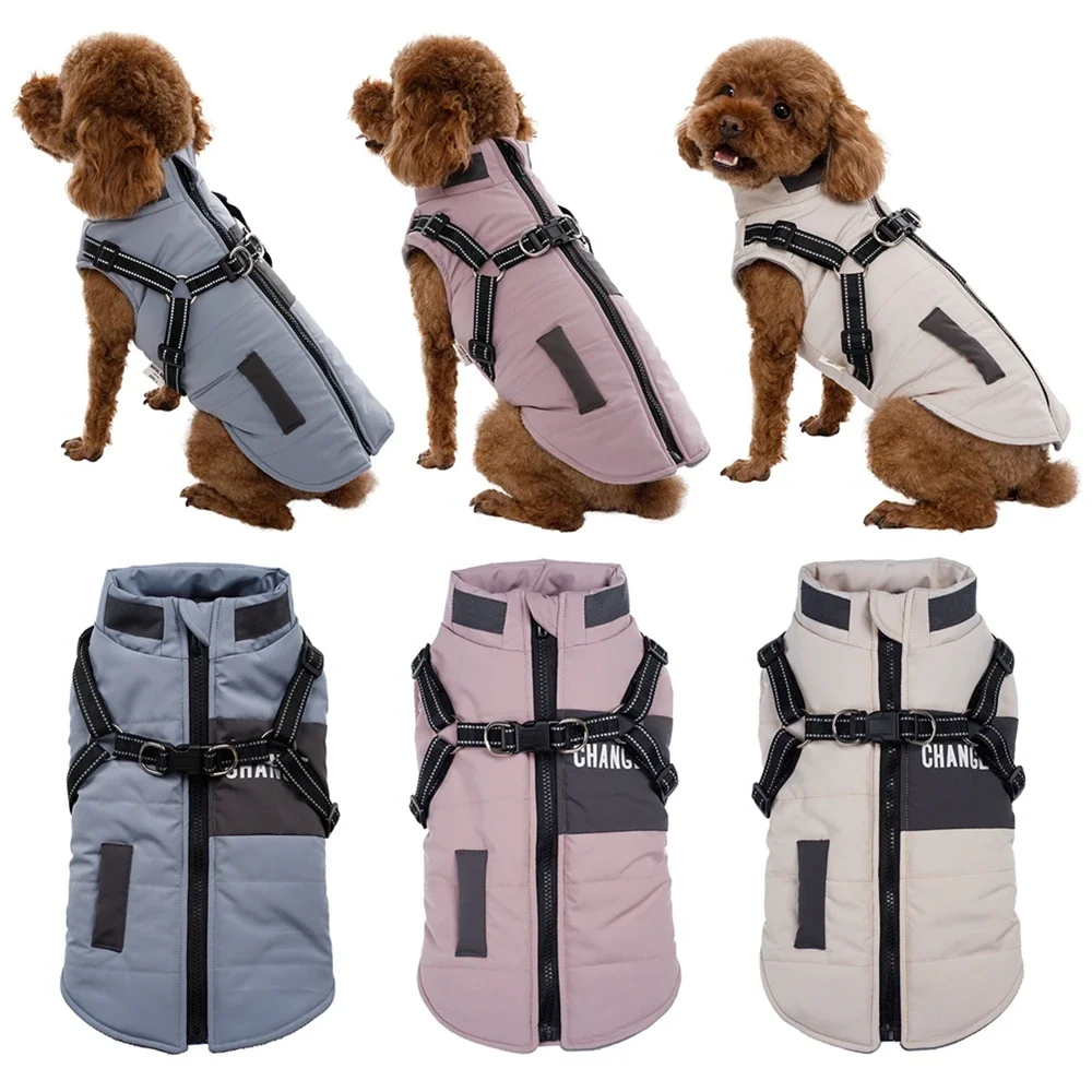 

Windproof Dog Clothes Winter Dog Coat With Harness Warm Pet Clothing Small Dog Jacket Chihuahua Labrador Bulldog Coat Costume