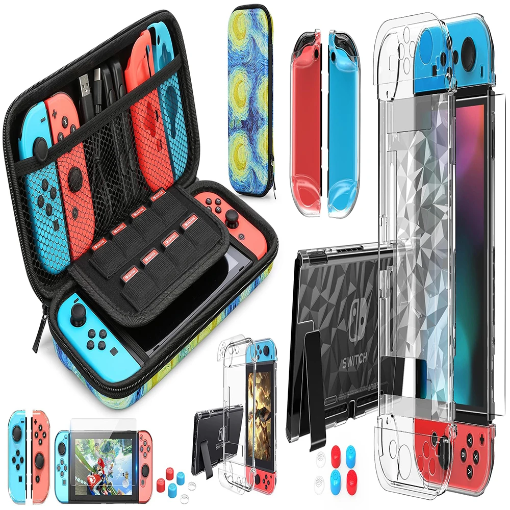 HEYSTOP Starry Sky Oil Painting Set Bag Nintendo Switch Accessories Kit Drill pattern protective shell and Screen Protector