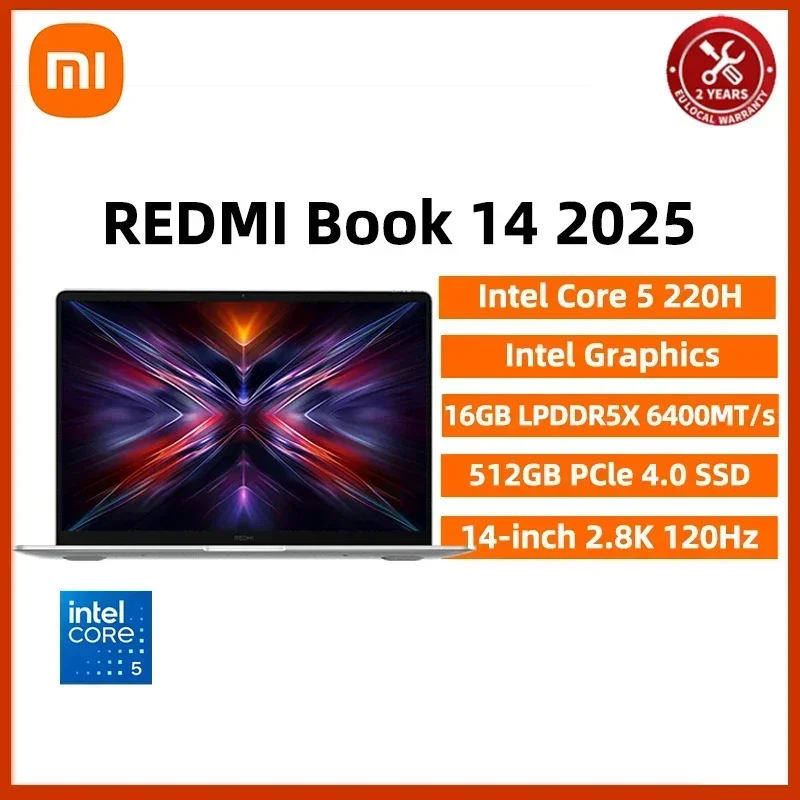 XIAOMI Laptop REDMI Book 14 2025 Laptop Intel Core 5 220H Intel integrated Graphics 16/32GB RAM 512G/1TB SSD 2.8K 120Hz Screen