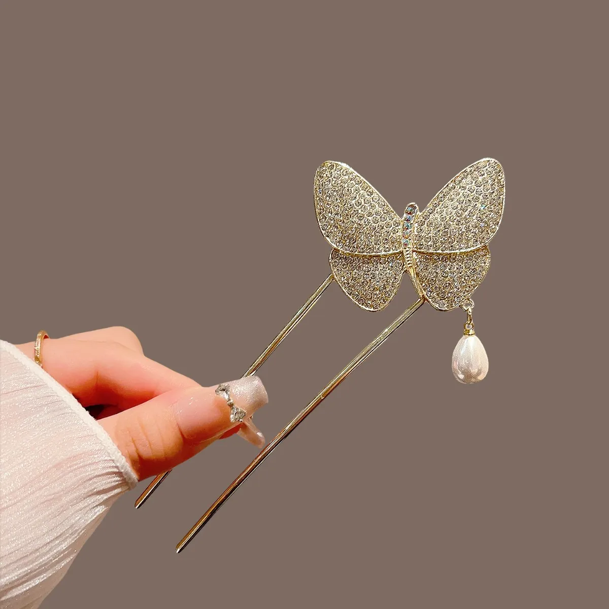 Pearls U Shaped Hair Sticks Fan Shaped Butterfly Tassel Hair Forks Bun Metal Hairpins Elegant Women Jewelry Hair Accessories image 6
