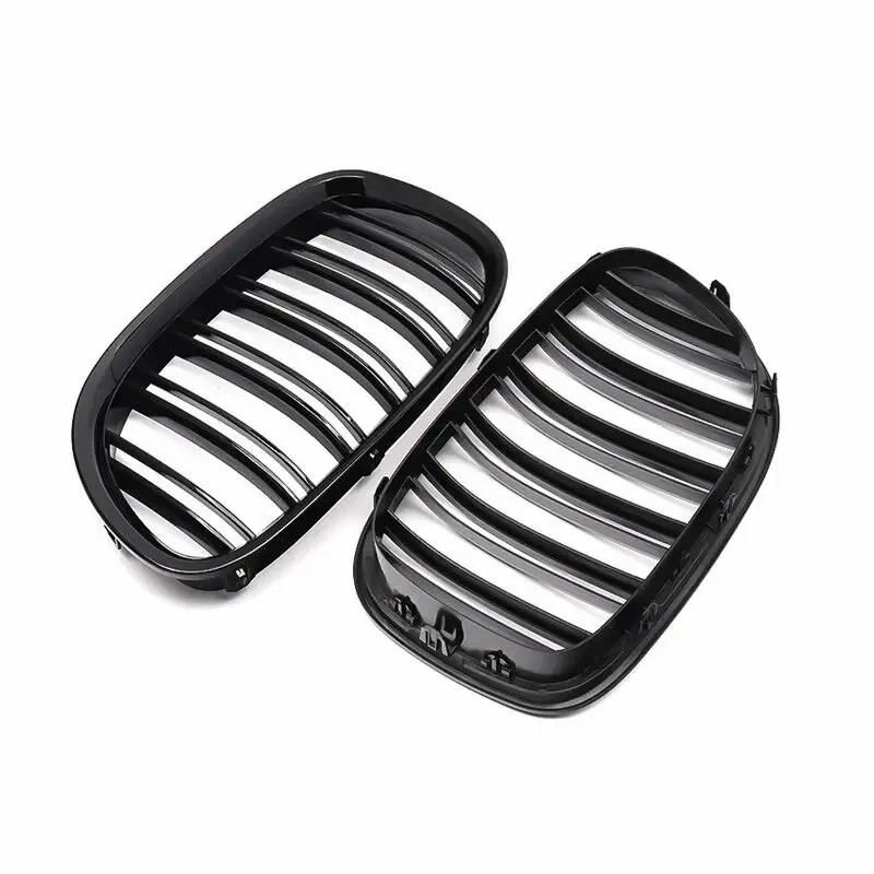 مناسبة لسيارات BMW F01 F02 F03 F04 740i 750i 7 Series 2009-2015 المصد الأمامي على شكل الكلى مصبغة لامعة خط مزدوج أسود